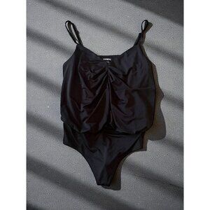 EXPRESS Black Ruched Thong Bodysuit Size Small